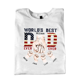 Personalized T-shirt American Flag World Best Dad Ever Hands To Hands Kids