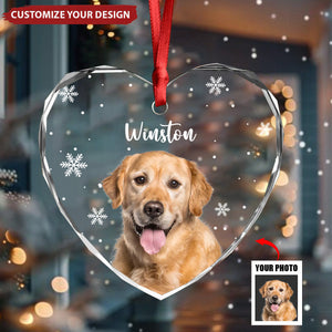 Custom Photo Dog Personalized Heart Shaped Glass Ornament For Christmas