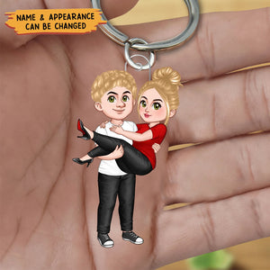 Man Carrying Woman Cartoon Couple - Personalized Keychain