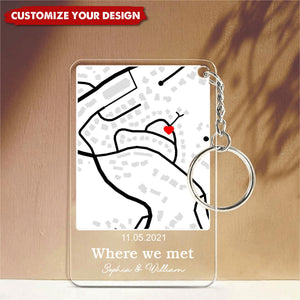 Our First Date Custom Location Map Couple - Personalized Acrylic Keychain