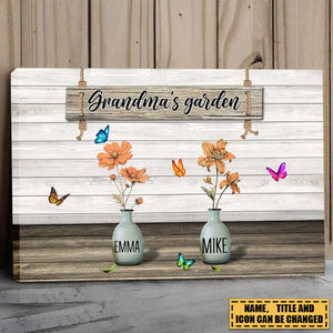 Grandma‘s Garden Birth Month Flowers Pots Personalized Horizontal Poster, Mother's Day Gift For Grandma, Mom, Auntie