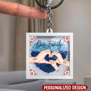 Our Family Holding Hands Heart-Shaped Flowers Frame Effect Acrylic Keychain