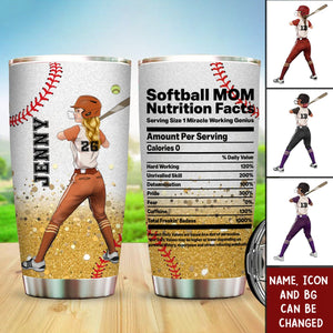 Softball Mom Nutrition Facts Personalized Tumbler - Gift For Softball Lovers