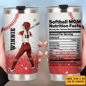 Softball Mom Nutrition Facts Personalized Tumbler - Gift For Softball Lovers