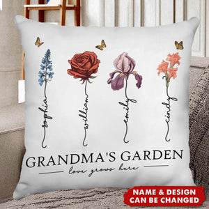 Grandma's Garden Love Grows Here Beautiful Birth Month Flower Personalized Pillow