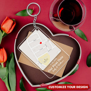 Our First Date Custom Location Map Couple - Personalized Acrylic Keychain