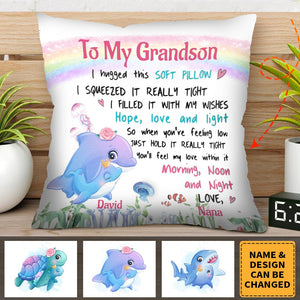 Gift From Grandma Mom Personalized To Daughter Granddaughter Son Grandson Sea Animals Hug This Pillow