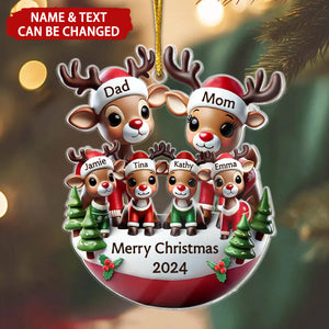 Reindeer Family 3D Effect Cute Christmas Decor Personalized Acrylic Ornament