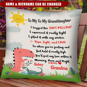 Grandma Mom Hug Granddaughter Grandson Cute Baby Dinosaurs Personalized Pillow