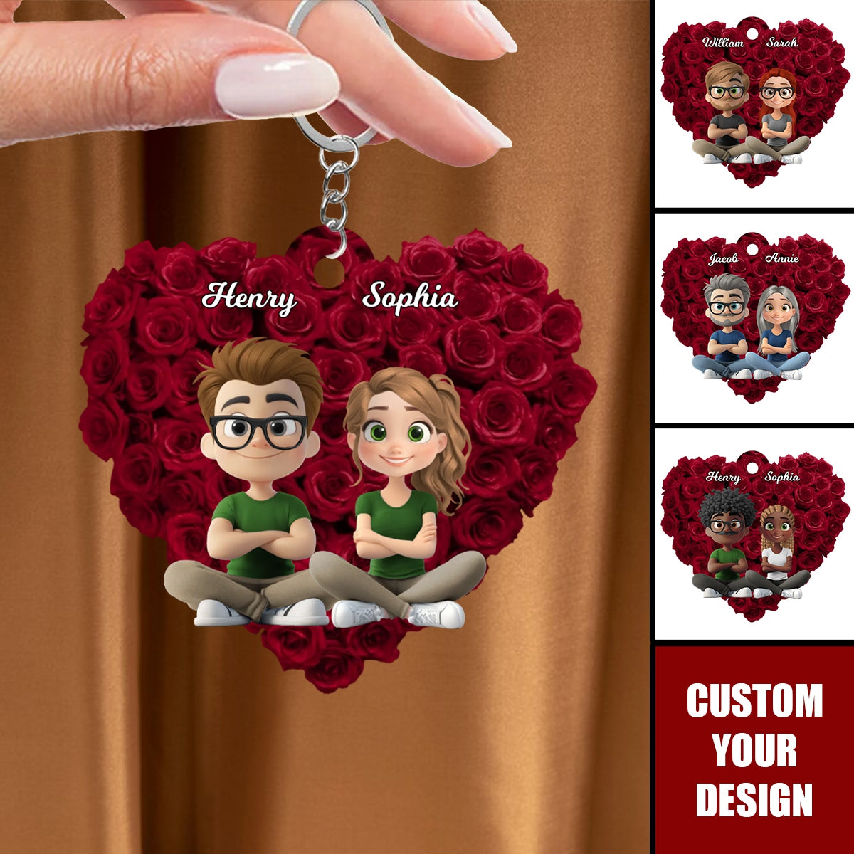 Love Rose Couple - Personalized Acrylic Keychain,Valentine's Day