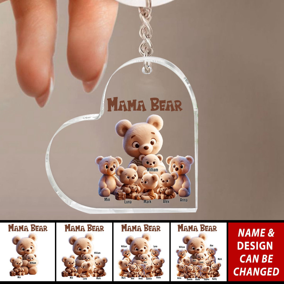 Cute Nana Bear With Little Bear Kids - Personalized Acrylic Keychain