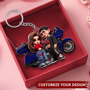 Y2K Style Motorcycle Couple - Personalized Acrylic Keychain, Valentine's Day Gift For Him, For Her