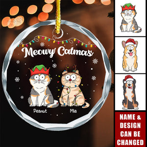 Happy Pawlidays - Dog & Cat Personalized Custom Circle Glass Ornament - Christmas Gift For Pet Owners, Pet Lovers