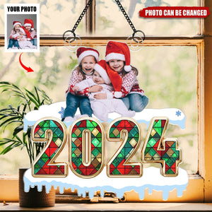 Custom Photo Christmas Coming Suncatcher Ornament, Gifts For Family