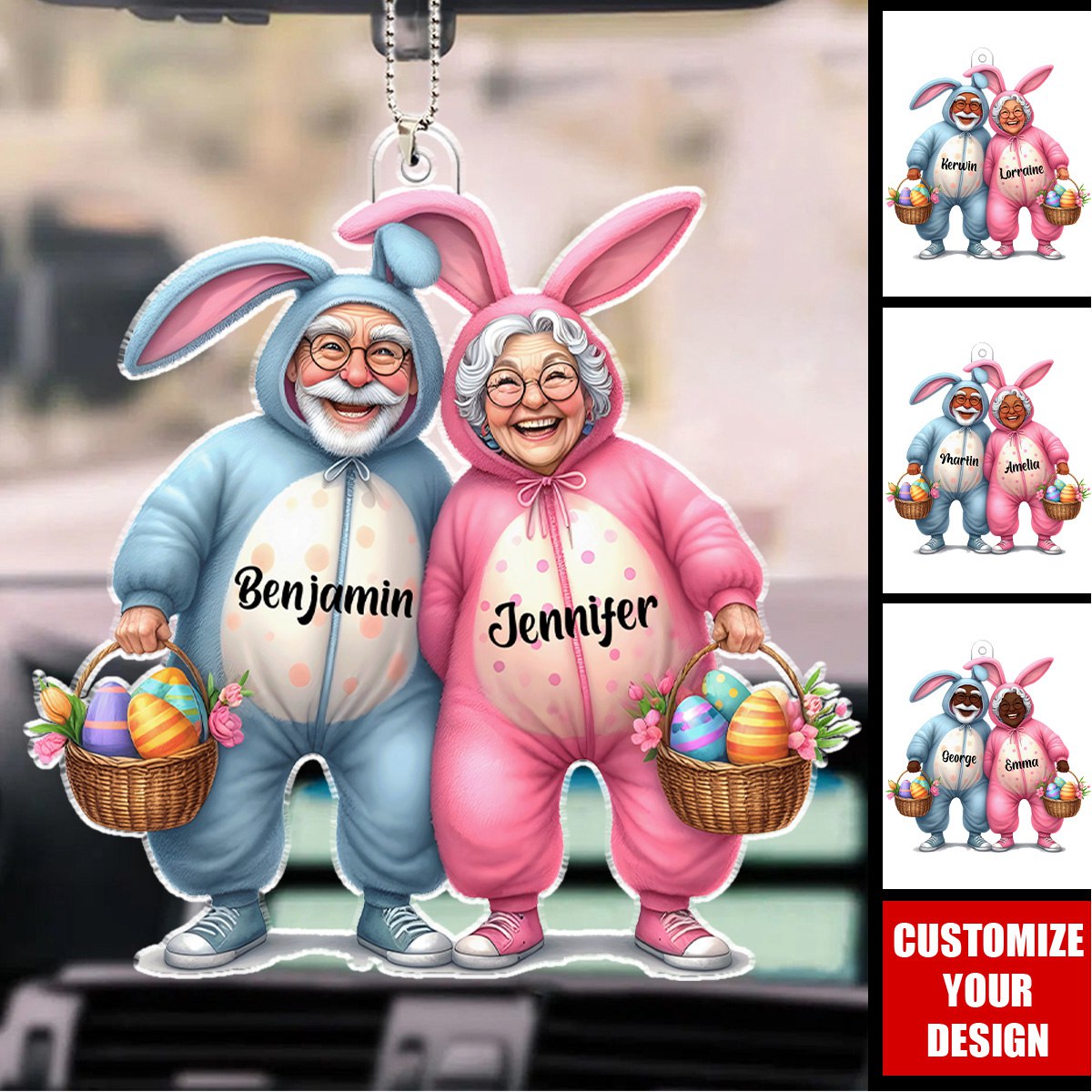 Funny Easter Couple - Personalized Acrylic Car Ornament Easter Gift