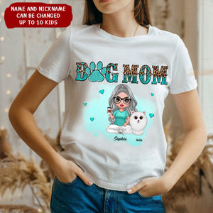 Teal And Leopard Dog Mom Personalized T-Shirt, Mother's Day Gift For Dog Lovers