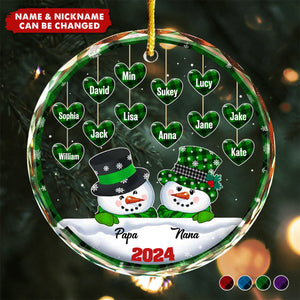 Papa Nana Snowman Christmas Grandparents - Personalized Circle Glass Ornament