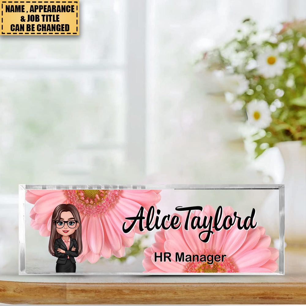 Daisy Flowers Woman Man Office Personalized Acrylic Desk Name Plate, Office Desk Decor, Gift For Colleagues, Coworkers, Boss, Nurses, Doctors, Healthcare Workers, Police, Firefighters