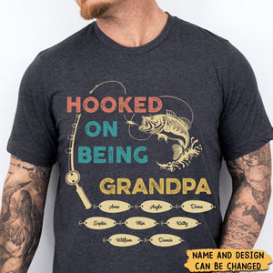 Hooked On Being Grandpa Fishing - Personalized T-Shirt - Father's Day Gift for Dad, Papa, Grandpa, Daddy, Dada