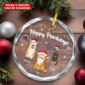 Happy Pawlidays - Dog & Cat Personalized Custom Circle Glass Ornament - Christmas Gift For Pet Owners, Pet Lovers