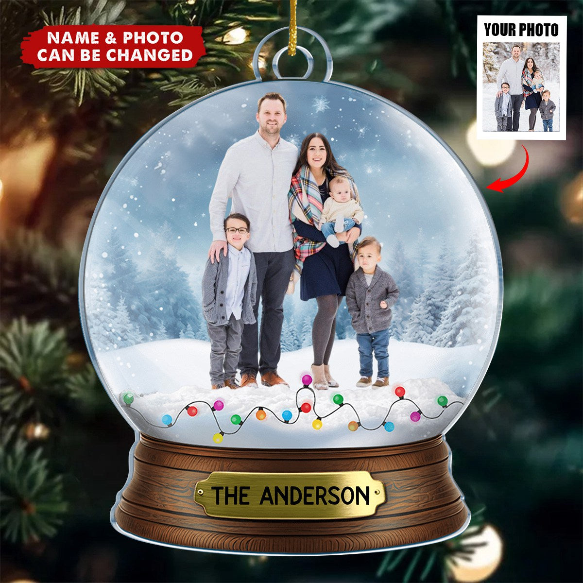 Custom Photo Magic Time - Family Personalized Acrylic Ornament - Christmas Gift For Family Members