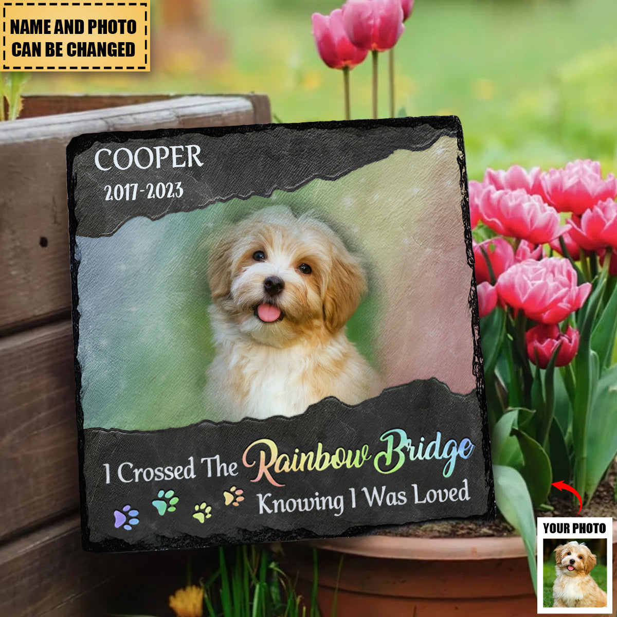 Custom Photo I Crossed The Rainbow Bridge Knowing I Was Loved - Memorial Personalized Custom Square Shaped Stone - Sympathy Gift For Pet Owners, Pet Lovers