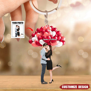 Custom Photo Couple Love Balloon - Personalized Acrylic Photo Keychain