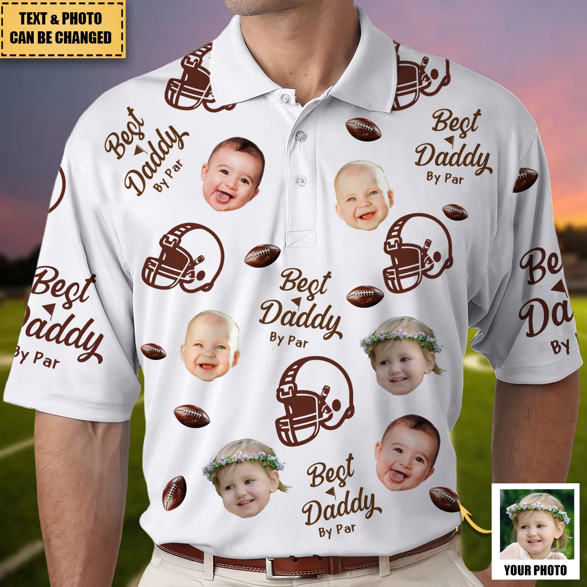 Best Daddy By Par - Personalized Photo Football Polo Shirt