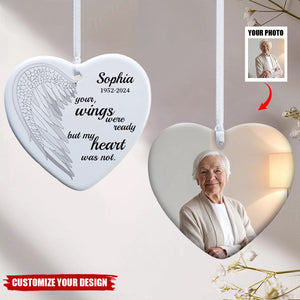 Your Wings Personalized Heart 2-sided Photo Ceramic Ornament