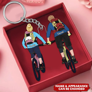 Cycling Couple - Personalized Couples Keychain - Gift For Couples, Friends, Cycling Lovers