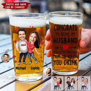 Congrats On Being My Husband Boyfriend - Personalized Couple Beer Glass