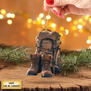 Hiking Boots And Backpack Personalized Hiking Shaped Ornament