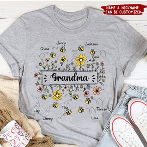 Grandma Flower Bee And Grandkids Personalized T-shirt