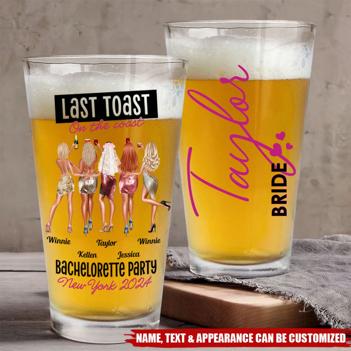 Bachelorette Party Gift Last Toast On The Coast - Personalized Beer Glass