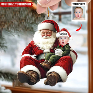 Custom Photo Xmas With Santa Personalized Ornament