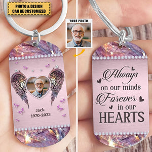 Custom Personalized Memorial Wings Stainless Steel Keychain - Upload Photo - Memorial Gift Idea For Family Member