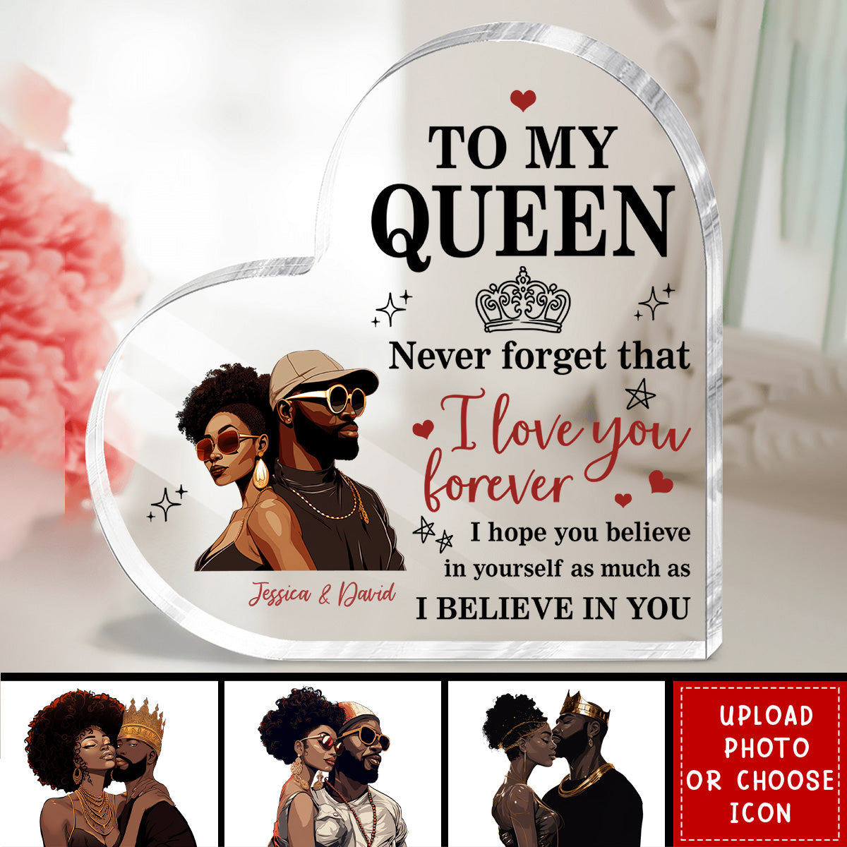 To My Black King, Queen - Personalized Heart-shaped Acrylic Plaque, Gift For Afro Couple