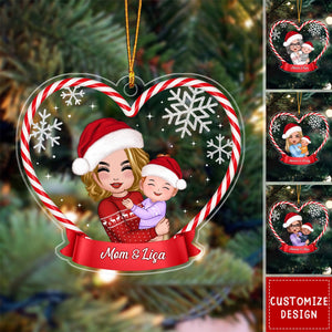 Christmas Doll Grandma Mom Hugging Kid Gift For Granddaughter Grandson Personalized Acrylic Ornament