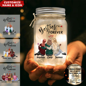 Besties Forever Because Of You I Laugh A Little Harder - Personalized Mason Jar Light