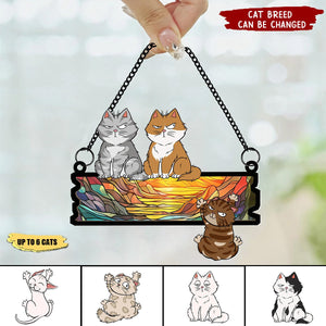 Funny Cats Hanging On Acrylic Sign - Personalized Window Hanging Suncatcher Ornament