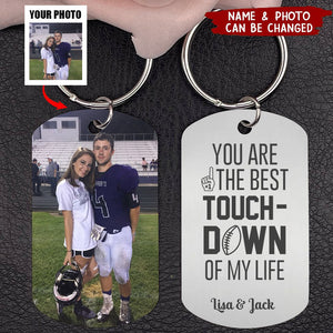 Football Couple-Custom Photo Stainless Steel Engraved Keychain- Couple Gift