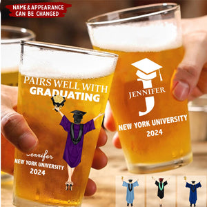 Pairs Well With Graduating - Personalized Beer Glass