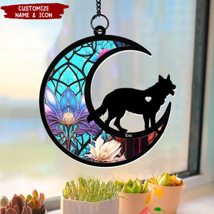 Dog With Stained Acrylic Moon - Personalized Window Hanging Suncatcher Ornament