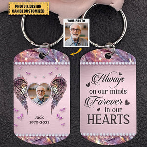 Custom Personalized Memorial Wings Stainless Steel Keychain - Upload Photo - Memorial Gift Idea For Family Member