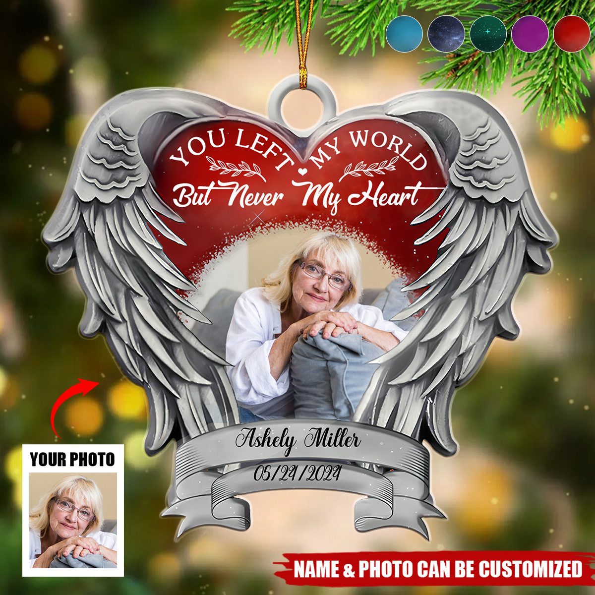 Angel Heart Wings Memorial Always On My Mind - Personalized Photo Ornament