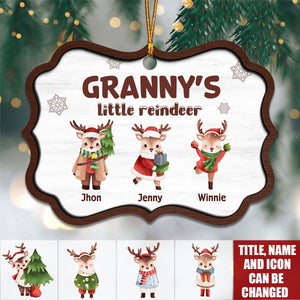 Grandma's Little Reindeers Cute Christmas - Personalized Wooden Ornament