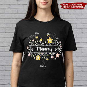 Grandma Flower Bee And Grandkids Personalized T-shirt