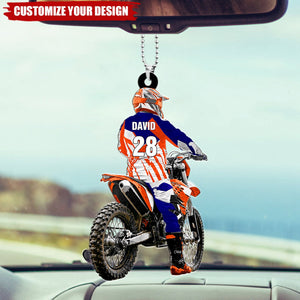 Motocross Racer Backview Personalized Car Ornament, Gift For Motocross Lovers