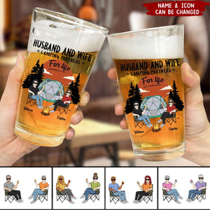 Husband And Wife Camping Partners For Life - Personalized Beer Glass