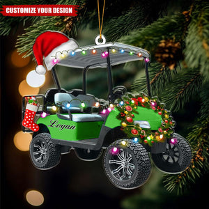 Golf Cart Santa Hat Christmas - Personalized Acrylic Ornament, Gift For Golf Player